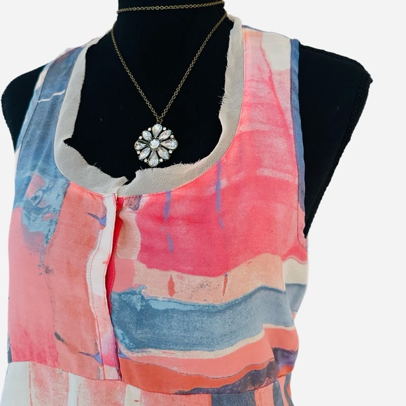 #44 SIMPLY VERA VERA WANG ~ Pink and Blue Sleeveless Blouse w/Chiffon Detail - Picture 4 of 8